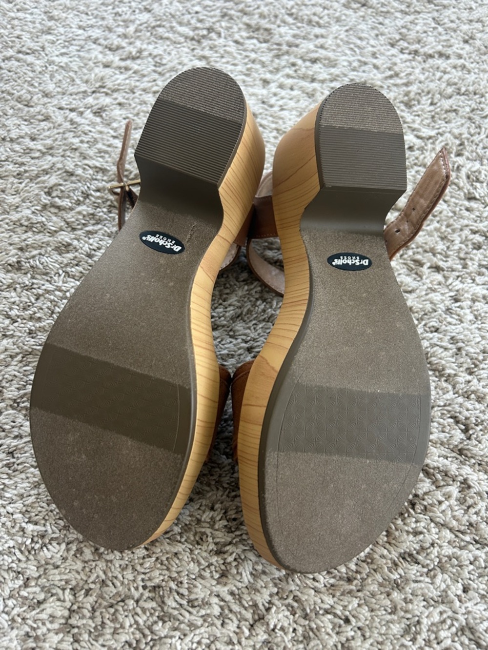 Women's Wooden Heel Brown Buckle Strap Sandals - Picture 3 of 5